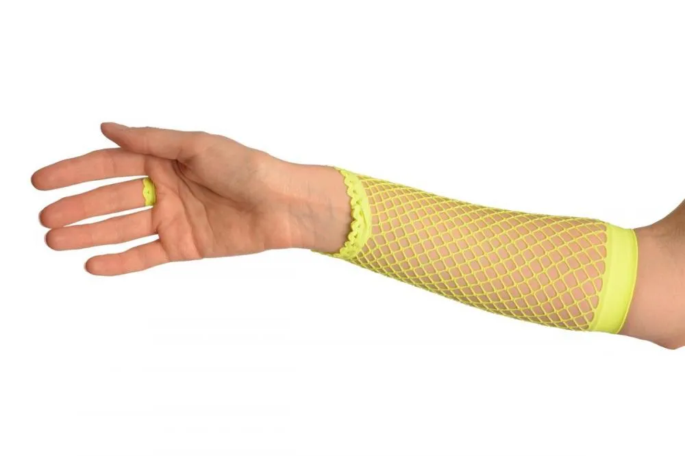 Neon Yellow Finger Loop Fishnet Party Gloves