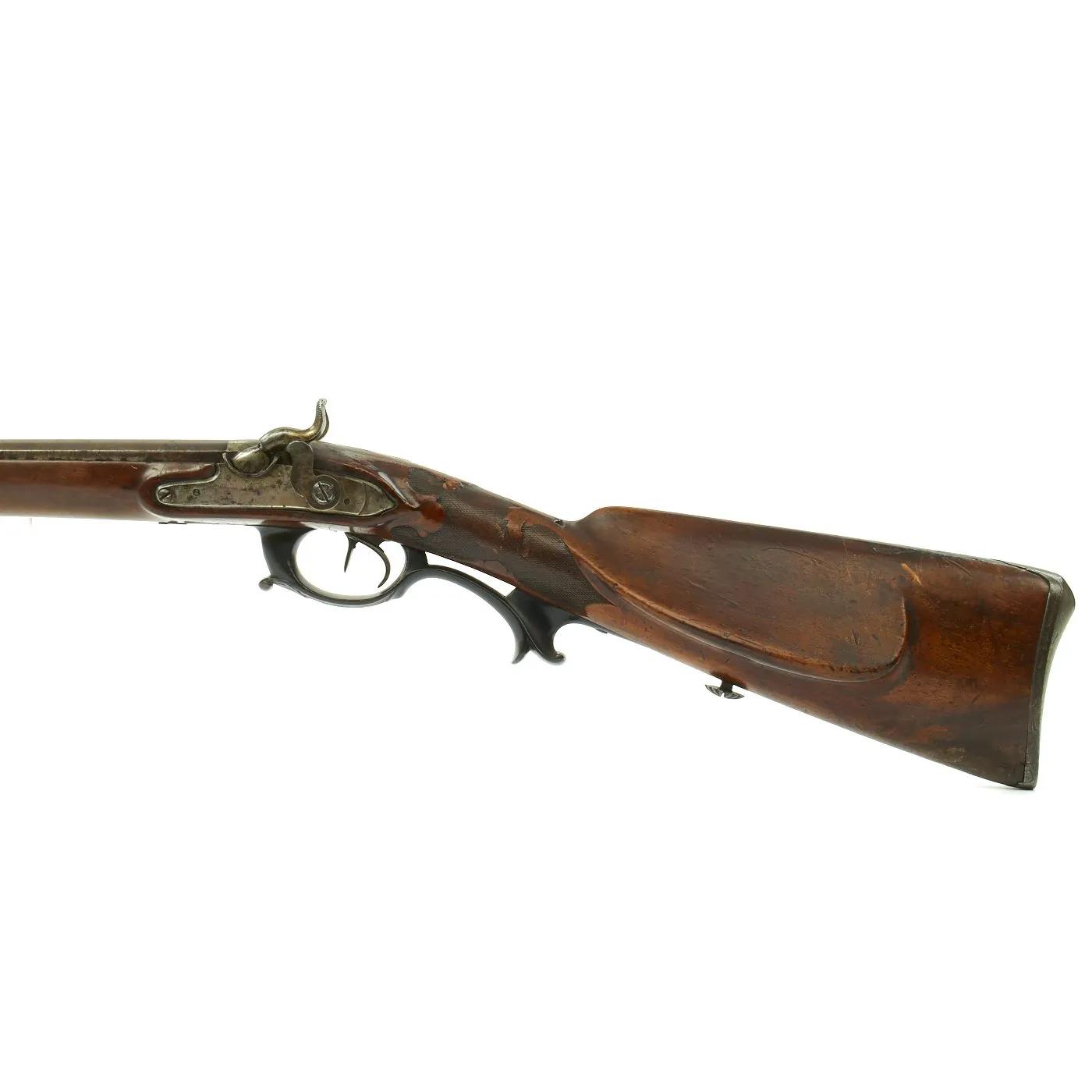 Original 19th Century Continental German-Style Double Barrel Percussion Shotgun with Black Horn Trigger Guard