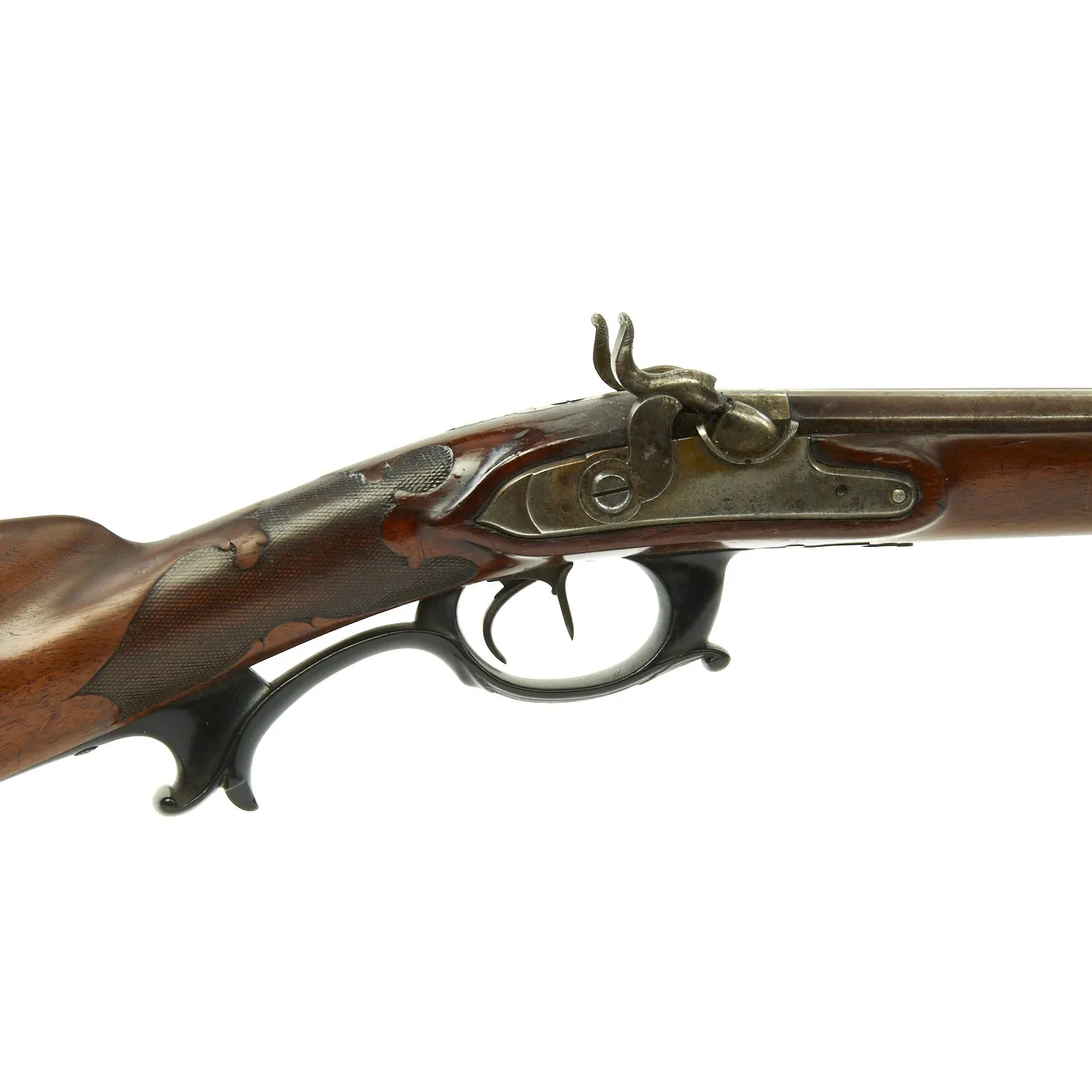 Original 19th Century Continental German-Style Double Barrel Percussion Shotgun with Black Horn Trigger Guard
