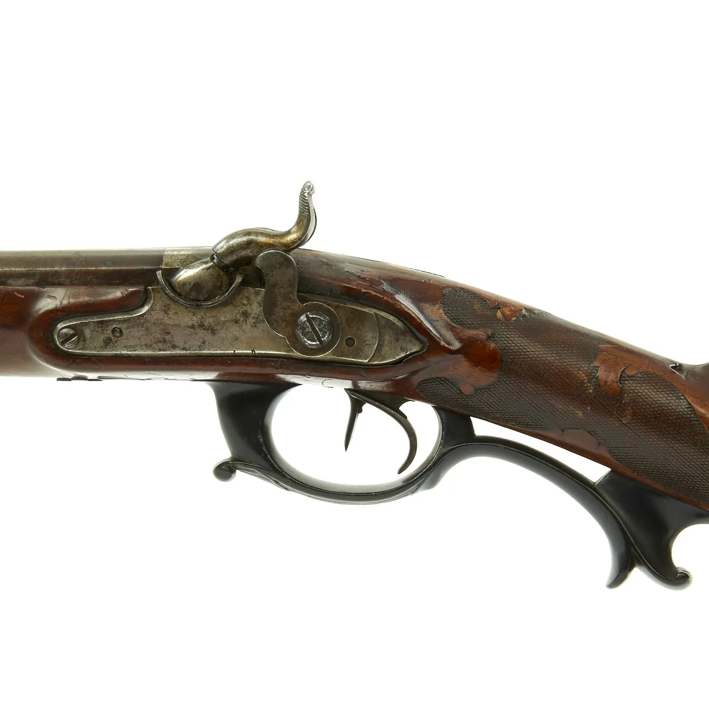 Original 19th Century Continental German-Style Double Barrel Percussion Shotgun with Black Horn Trigger Guard