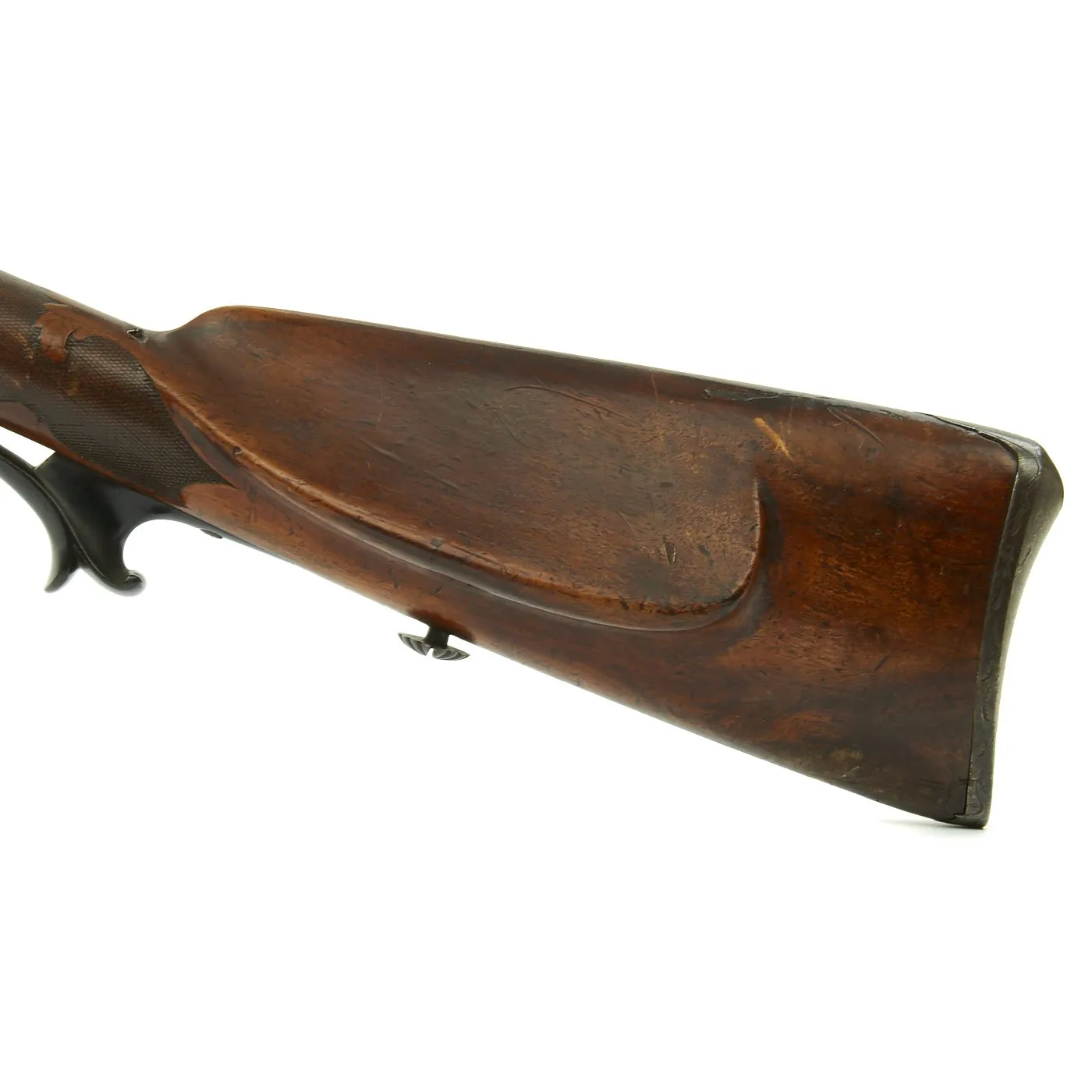Original 19th Century Continental German-Style Double Barrel Percussion Shotgun with Black Horn Trigger Guard