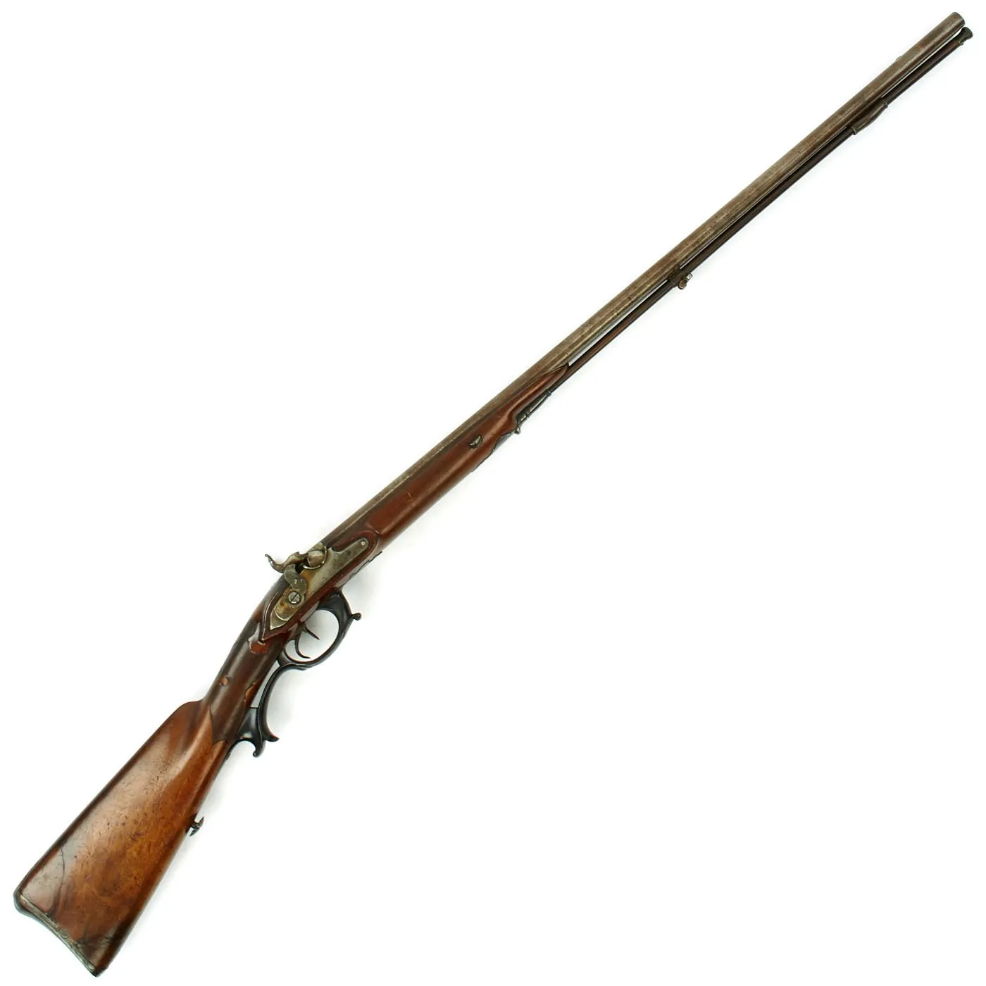 Original 19th Century Continental German-Style Double Barrel Percussion Shotgun with Black Horn Trigger Guard