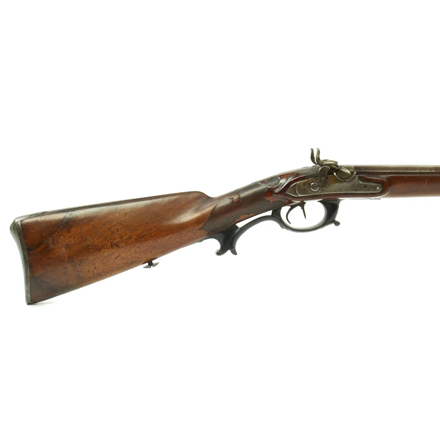 Original 19th Century Continental German-Style Double Barrel Percussion Shotgun with Black Horn Trigger Guard