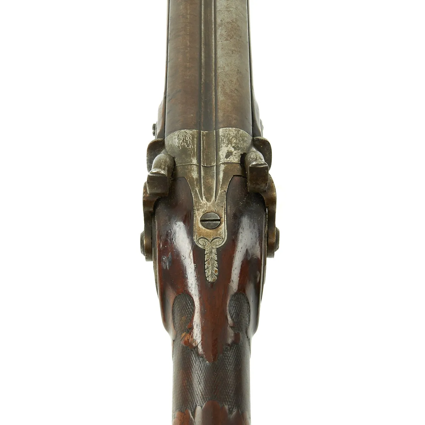 Original 19th Century Continental German-Style Double Barrel Percussion Shotgun with Black Horn Trigger Guard
