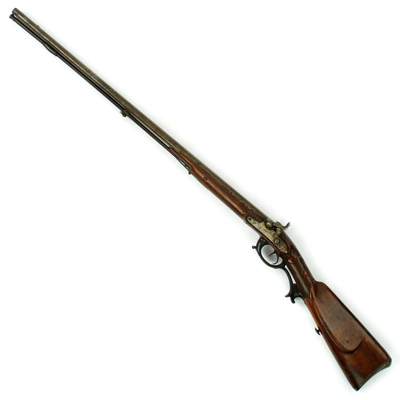 Original 19th Century Continental German-Style Double Barrel Percussion Shotgun with Black Horn Trigger Guard