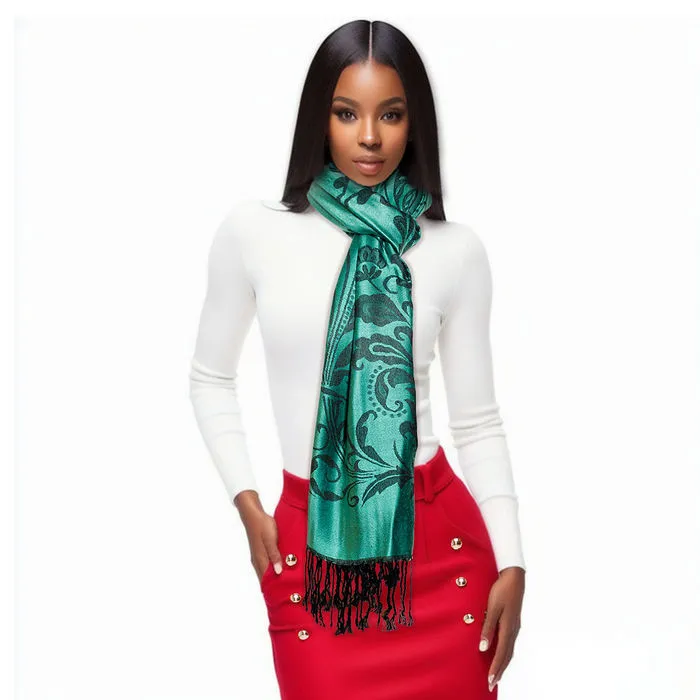 Pashmina Blue Flower Fringe Scarf for Women