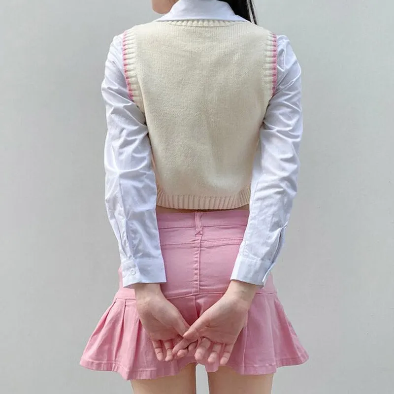 Preppy Aesthetic Sweater Spring/Summer Blue Rhombus Knitted Vest