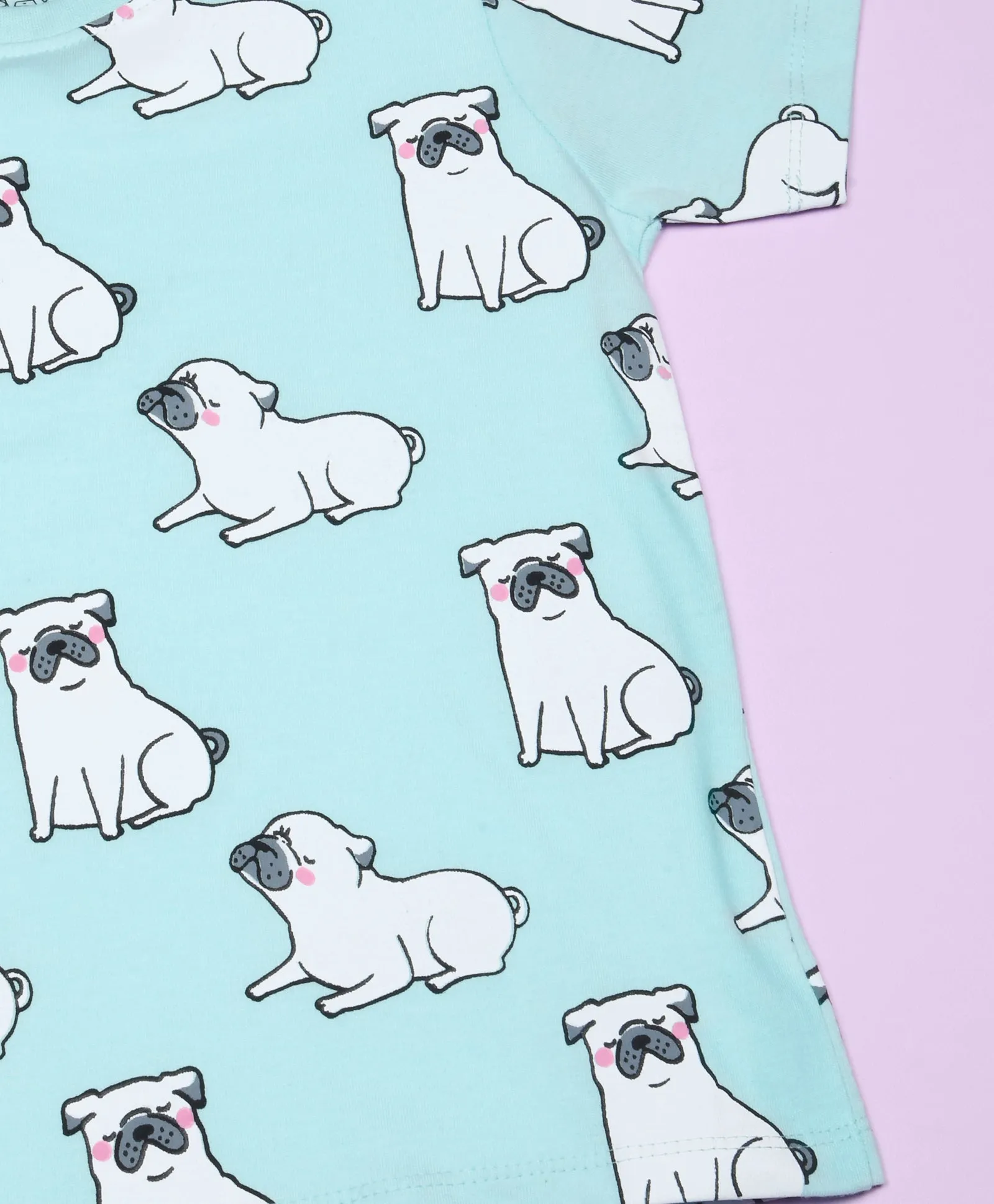 Pug Dog Pattern Half Sleeves T-Shirt & Shorts Set