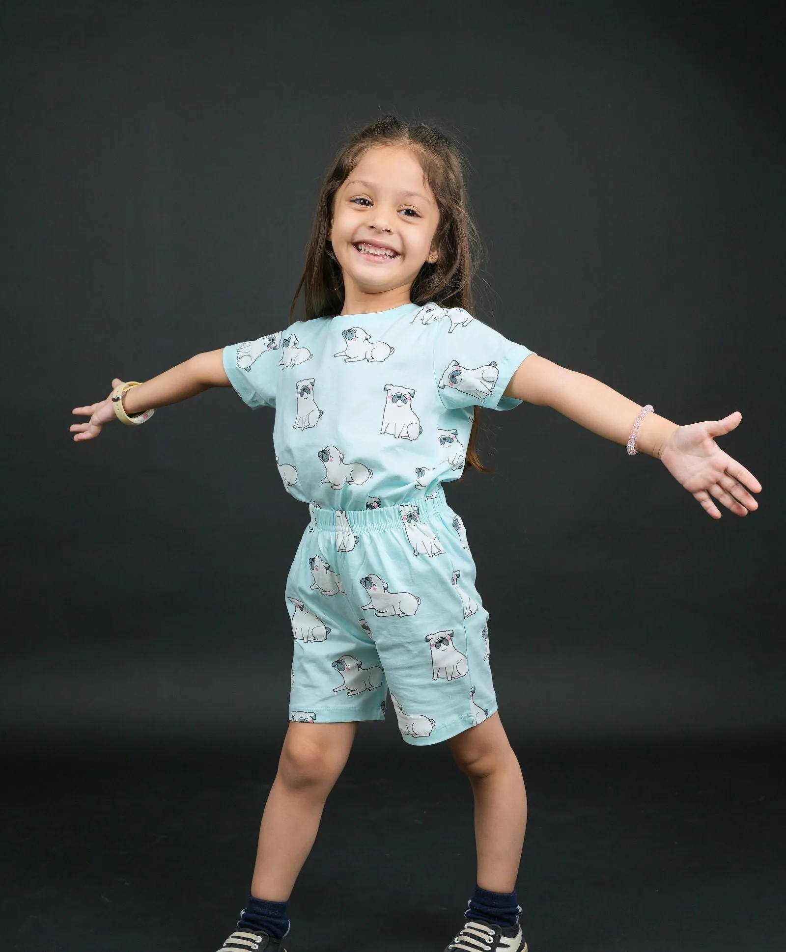 Pug Dog Pattern Half Sleeves T-Shirt & Shorts Set