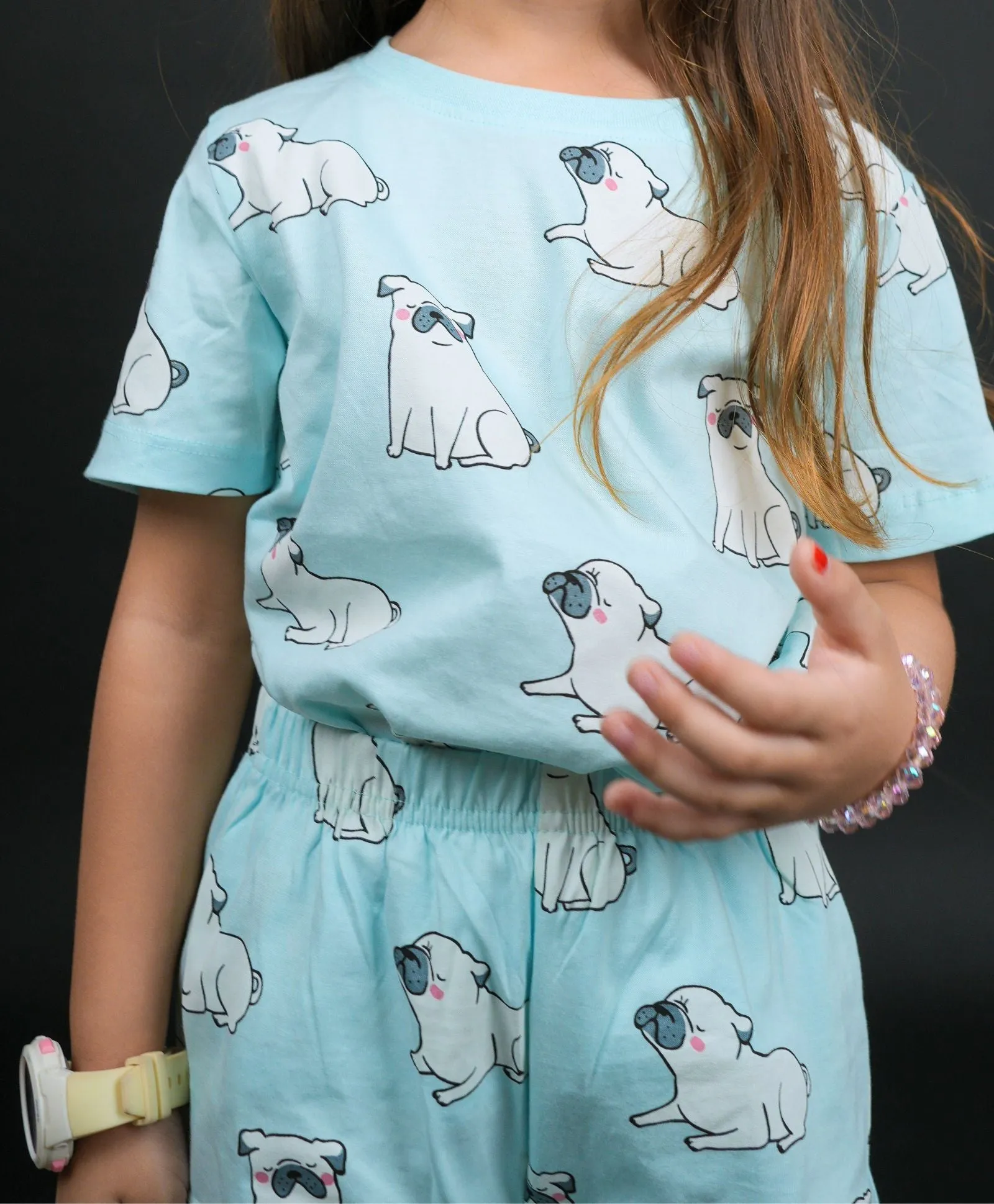 Pug Dog Pattern Half Sleeves T-Shirt & Shorts Set