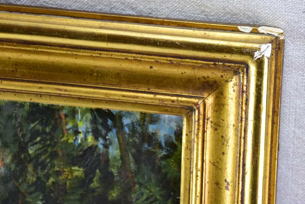 RESERVED JR Antique French painting of a farmhouse in a forest - oil on canvas. Signed A. Bailly 19" x 22"