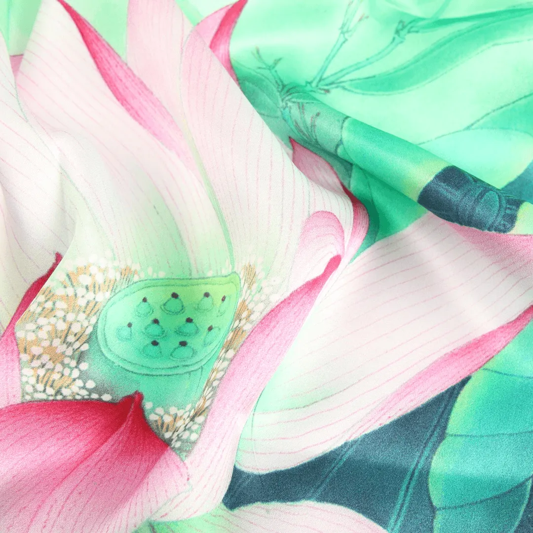 Silk Scarf Collections|Blossom Range|Lotus Design|Green|Long Silk Scarf