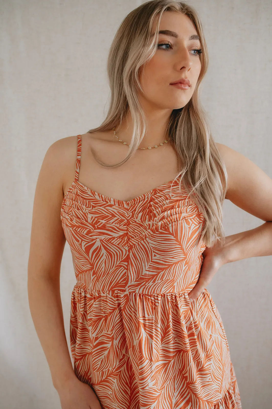 The Geo Leaf Pintuck Mini Dress