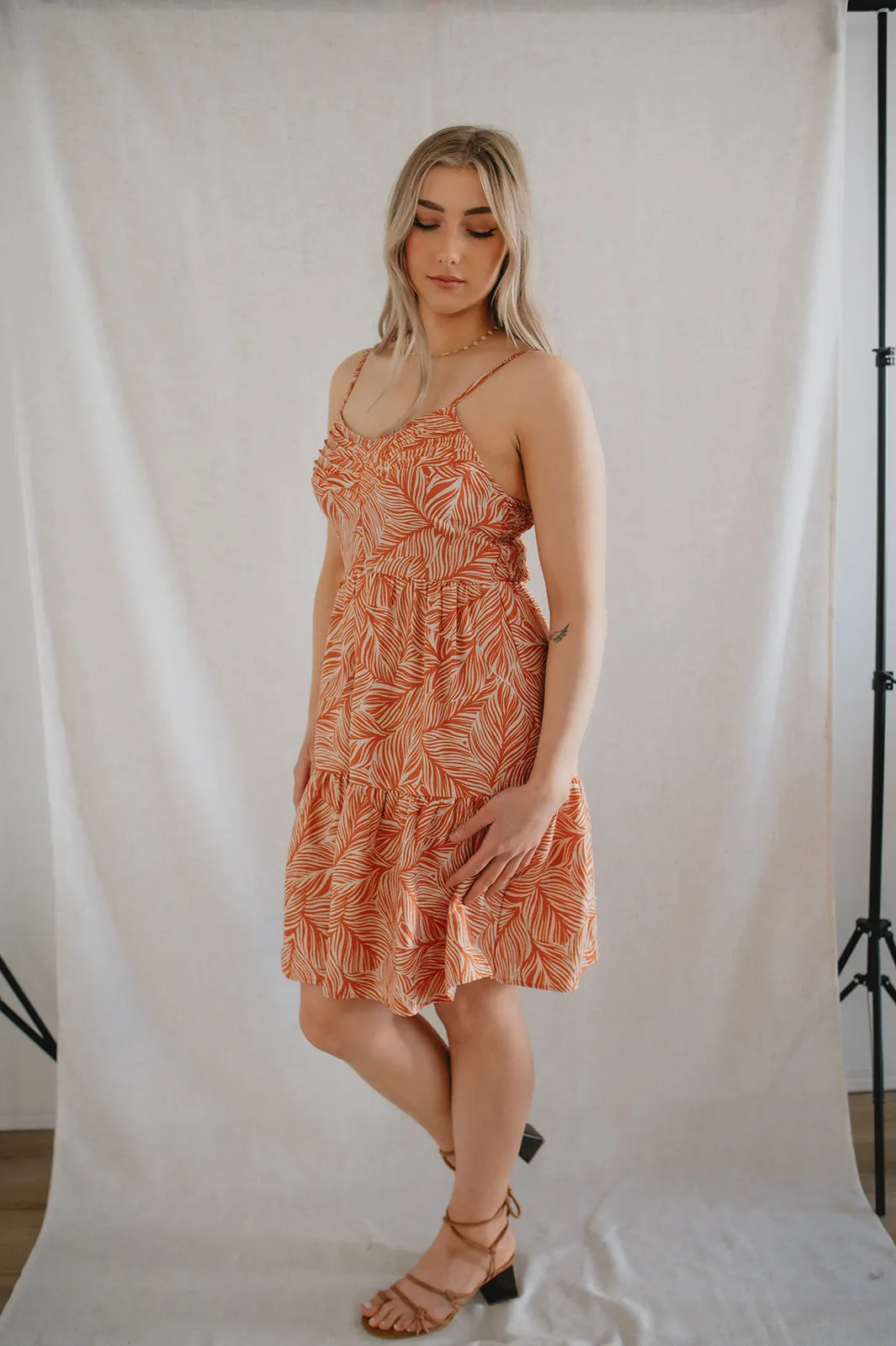 The Geo Leaf Pintuck Mini Dress
