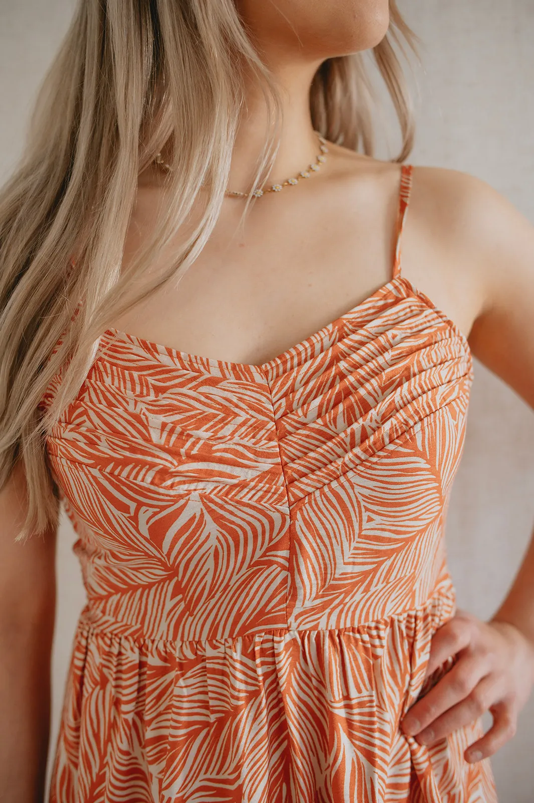 The Geo Leaf Pintuck Mini Dress