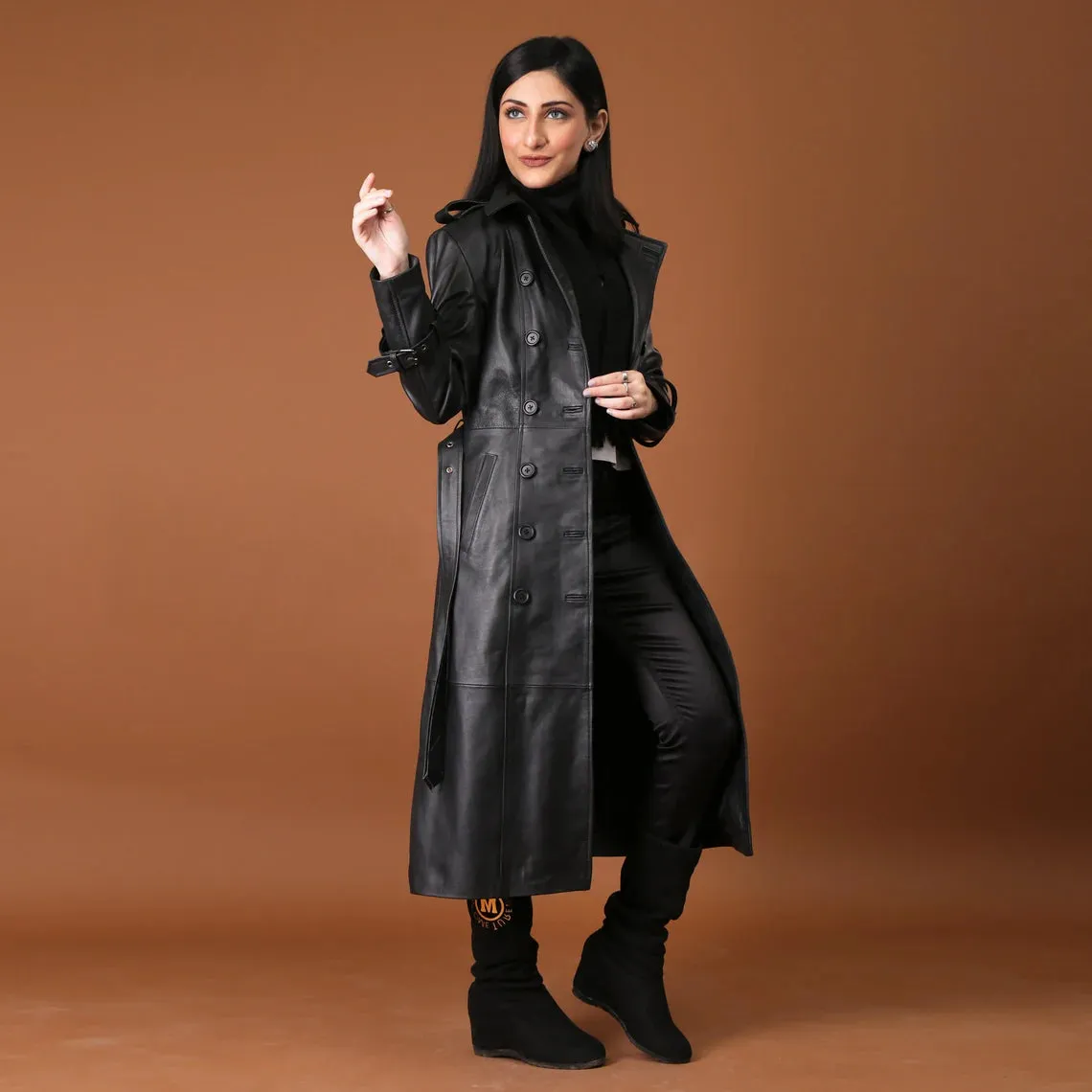 Timeless Grace Handmade Black Leather Trench Coat