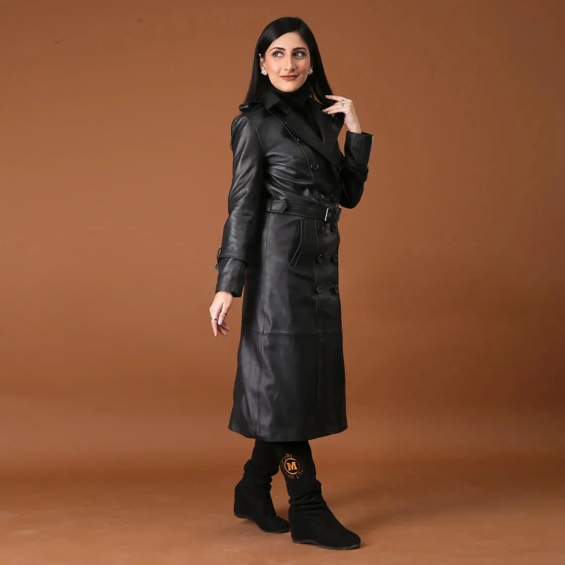 Timeless Grace Handmade Black Leather Trench Coat