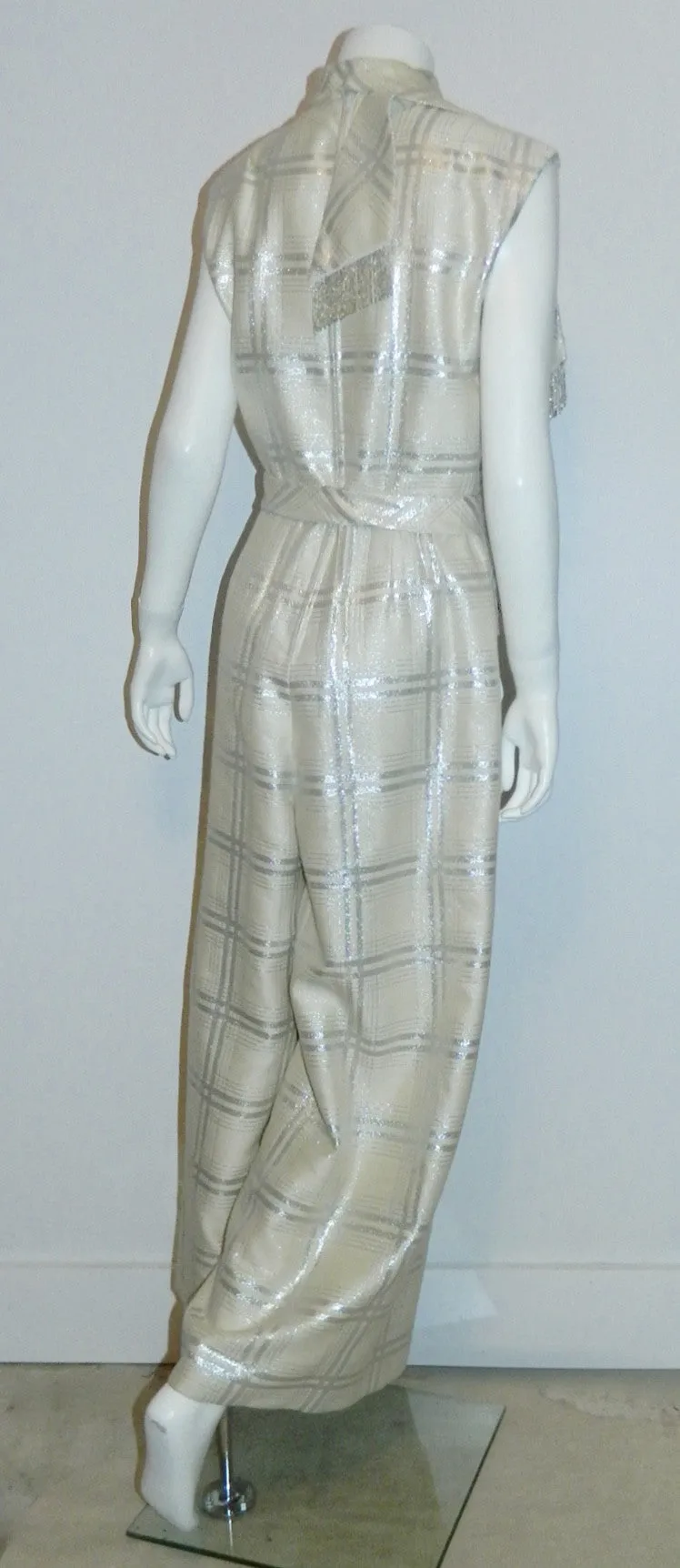 vintage 1960s plaid jumpsuit / silver BERNETTI New York formal gown suit