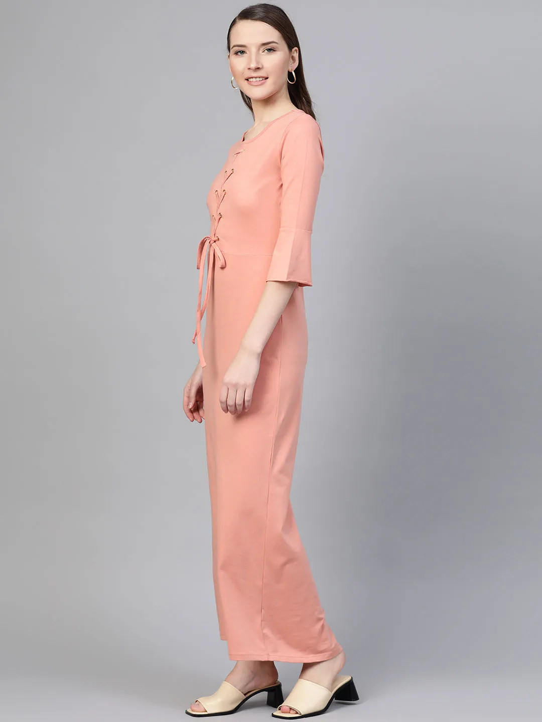 Women Peach Front Criss Cross Detail Maxi