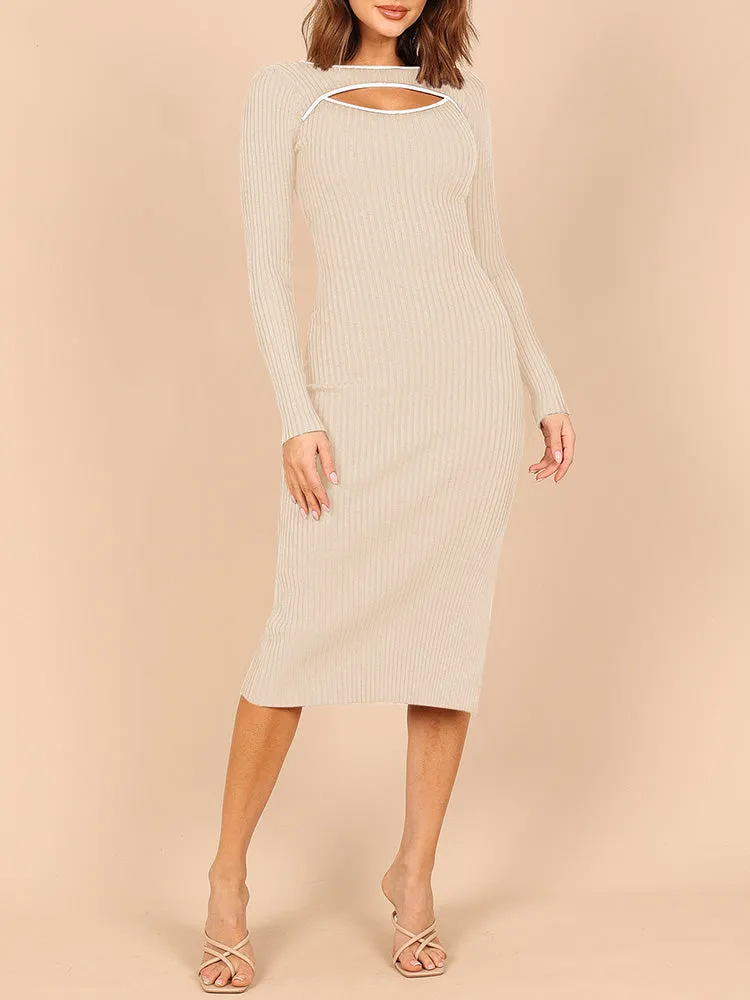 Women's Bodycon Midi Dress Long Sleeve Cut Out Ribbed Knit Party Club Dress