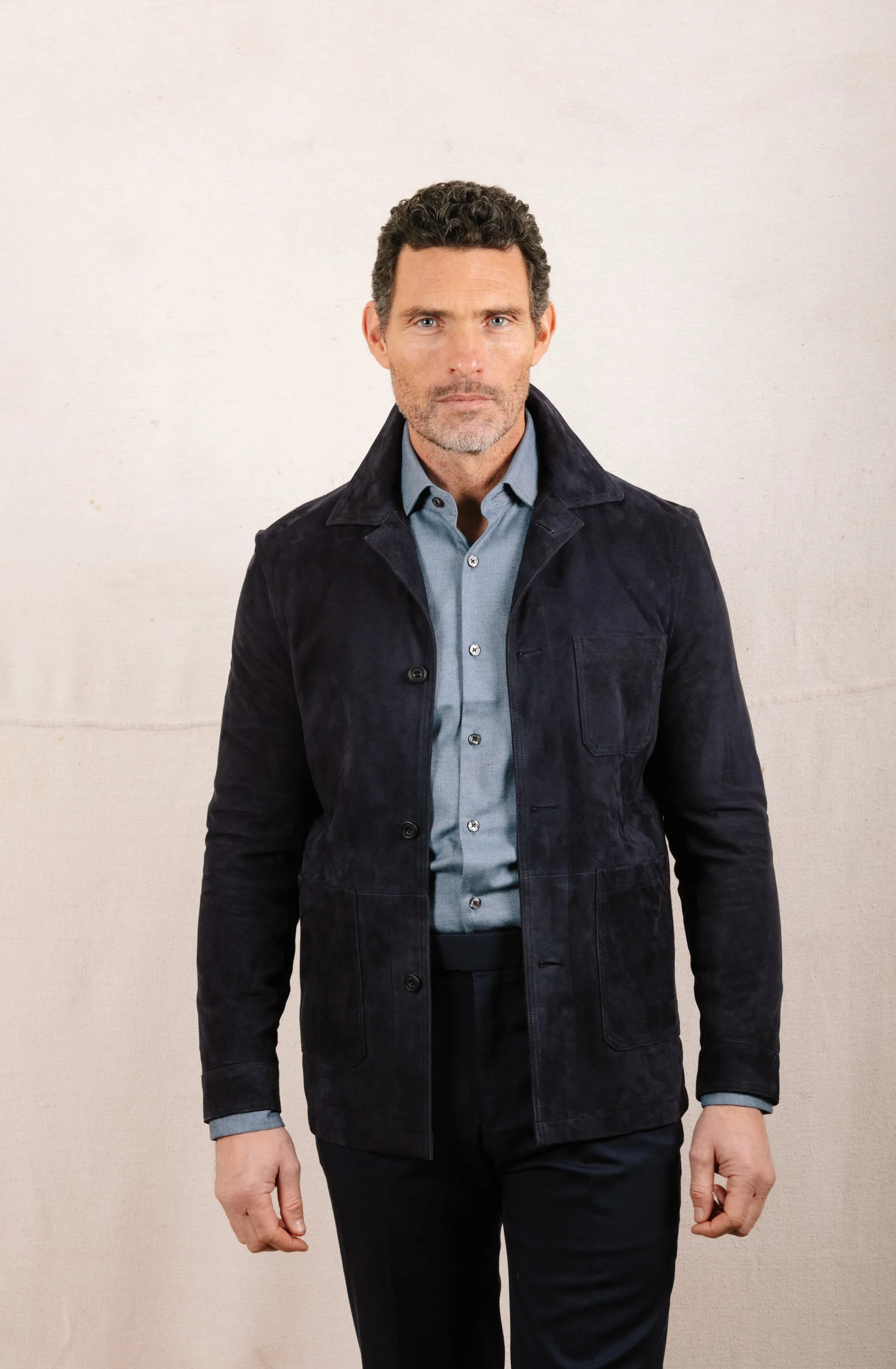 Worker Jacket in Navy Blue Suede